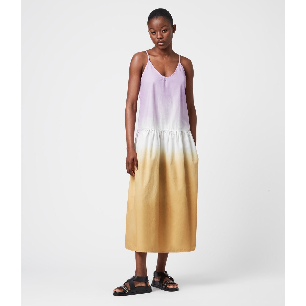 NWT All Saints Caro Dip Dye Midi Slip Dress Lilac Camel Size 4