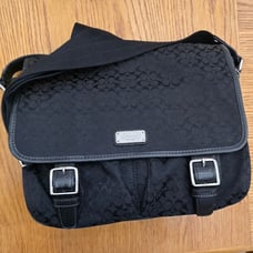 Coach Vtg Signature Messenger Crossbody Jacquard Leather Bag F70283 Black