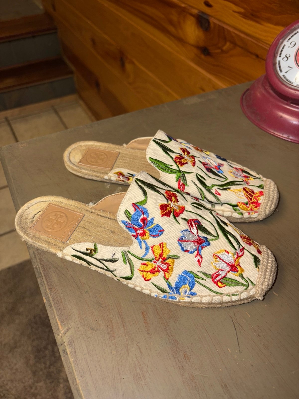 Tory Burch Floral Embroidered Canvas Slip-On Shoes