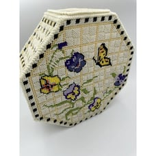 Vintage 12 Hand Knit Crochet Butterfly Hexagonal Floral Indoor Vase Cottagecore