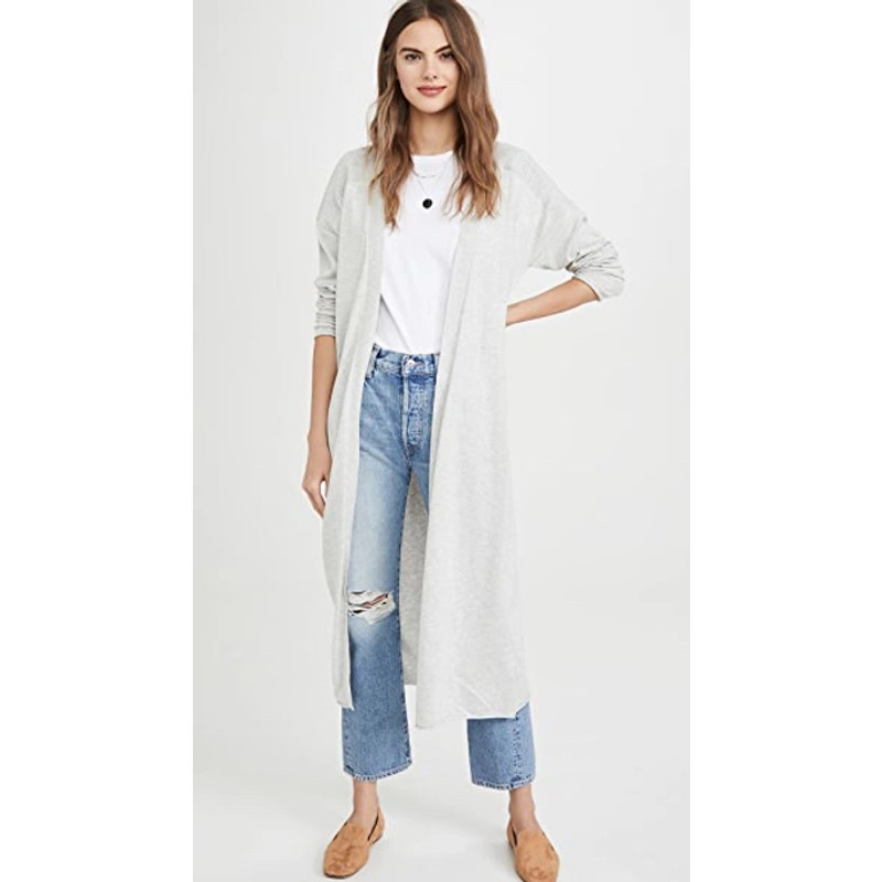 Brochu Walker Kai Gray Open Front Cardigan Duster Silk Cotton Sweater Sz S