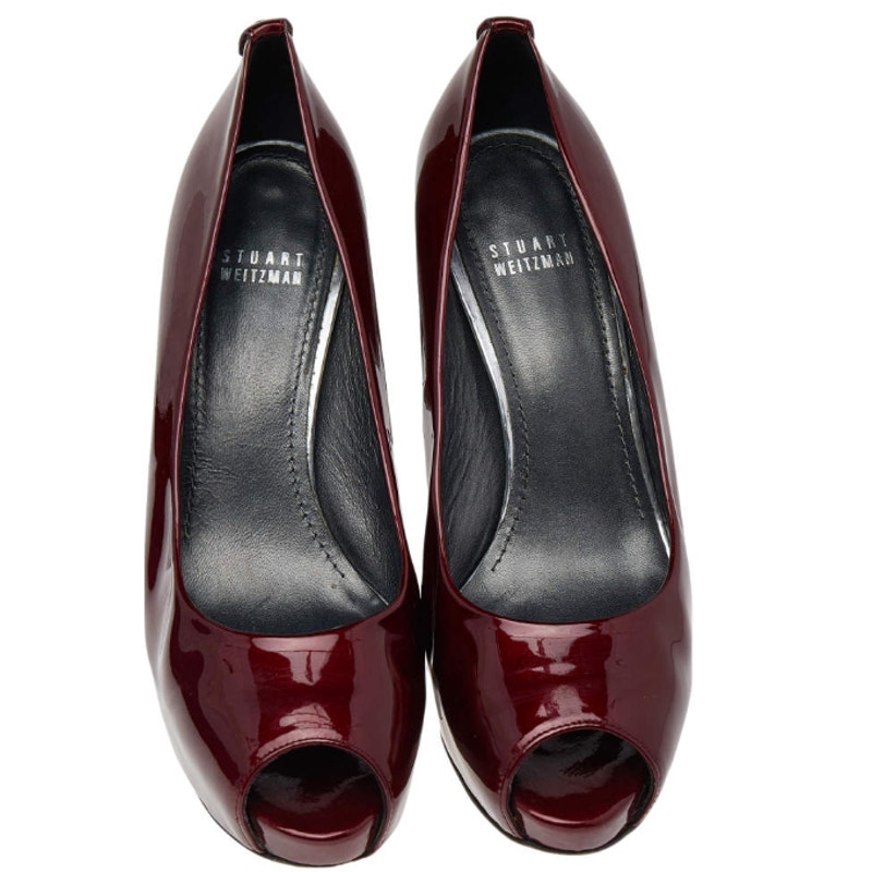 Stuart Weitzman Red Patent Leather Sierra Peep Toe Platform Pumps Size 8
