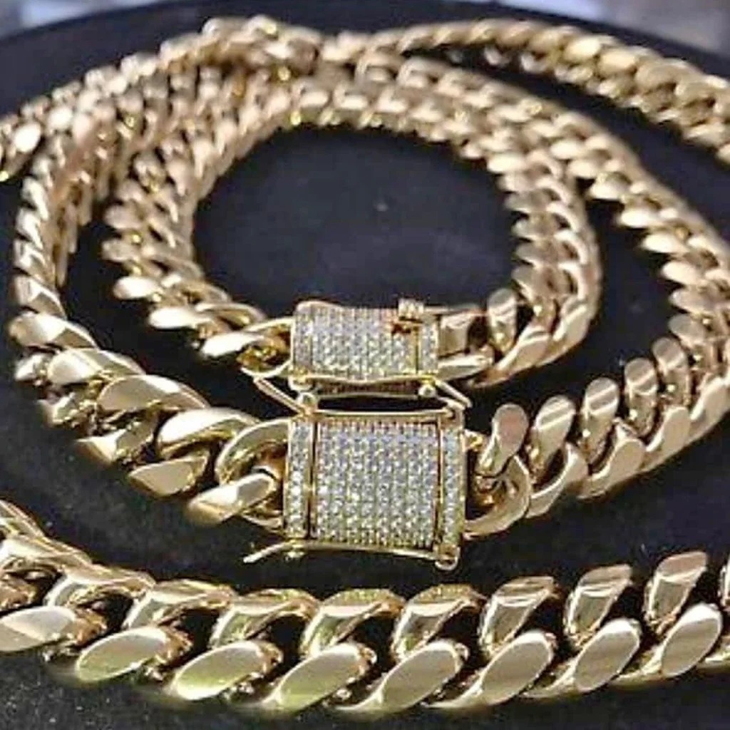 18K Gold Plated 10mm 24” Chain&Bracelet