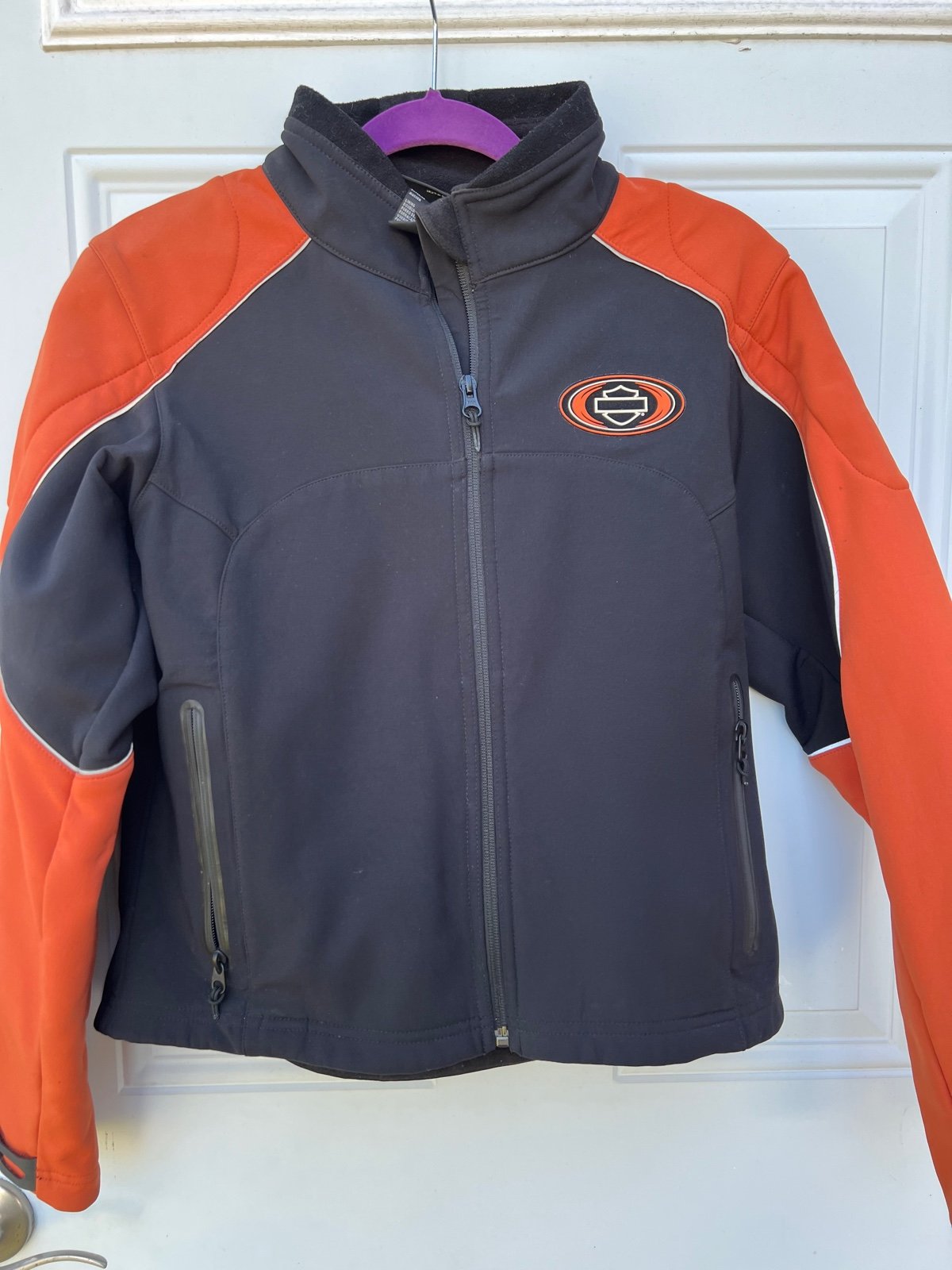 Harley Davidson Motorcycle Retro Cafe Jacket M Orange Black Full Zip Moto Womens