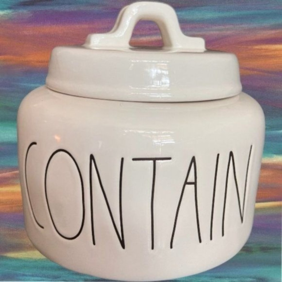 Rae Dunn CONTAIN Ceramic Storage Canister 6 Tall NEW