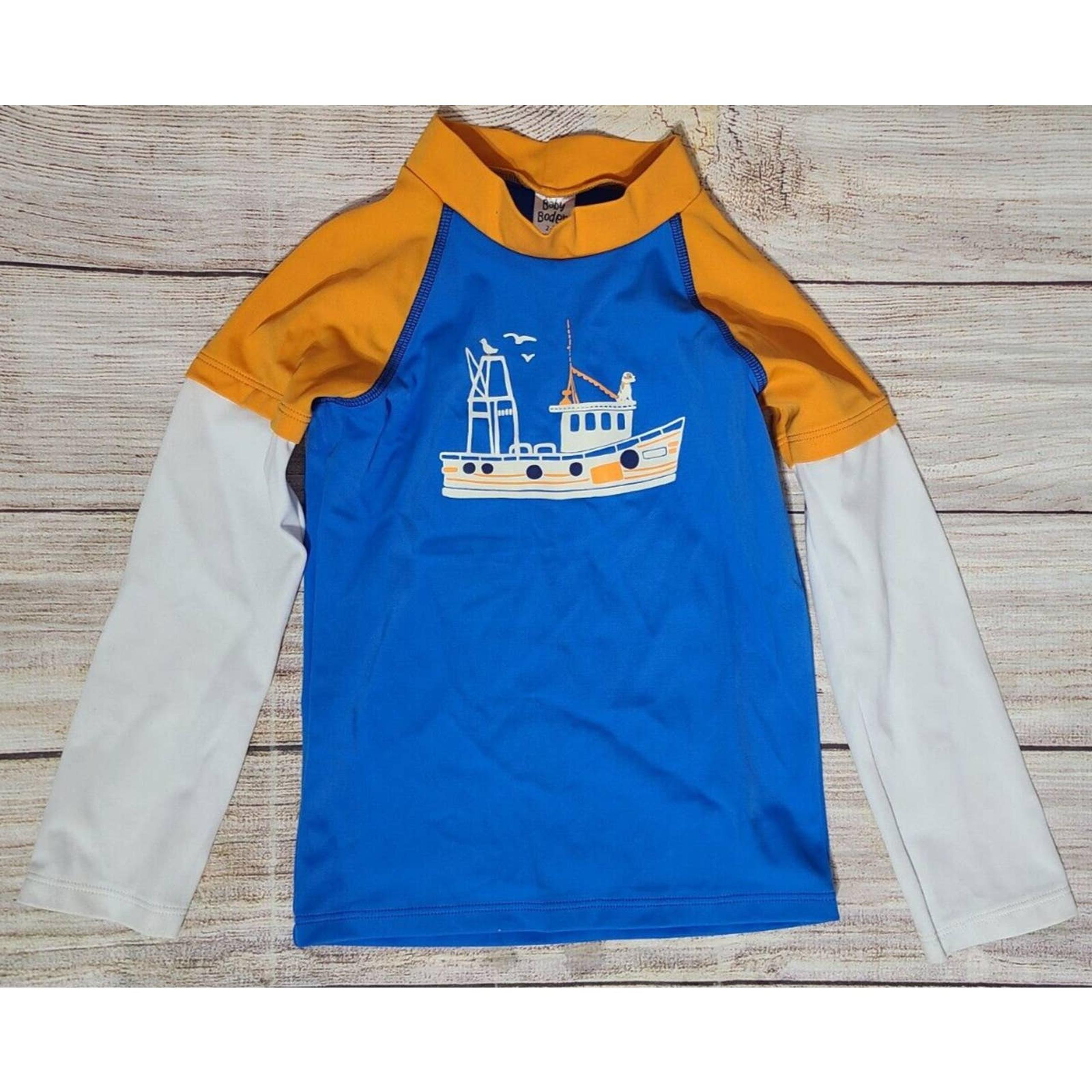 Baby Boden Toddler Boys Rash Guard Size 2-3Y Blue Orange Boat