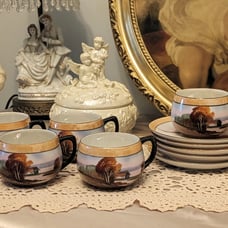 1930's Chikaramachi Demitasse Tea Cup Japan Set of 5 w/ Saucers Noritake