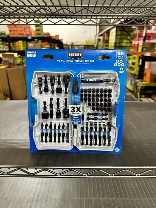 HART 68-Piece Impact Driver Bit Set with Storage Case, Torsion Zone