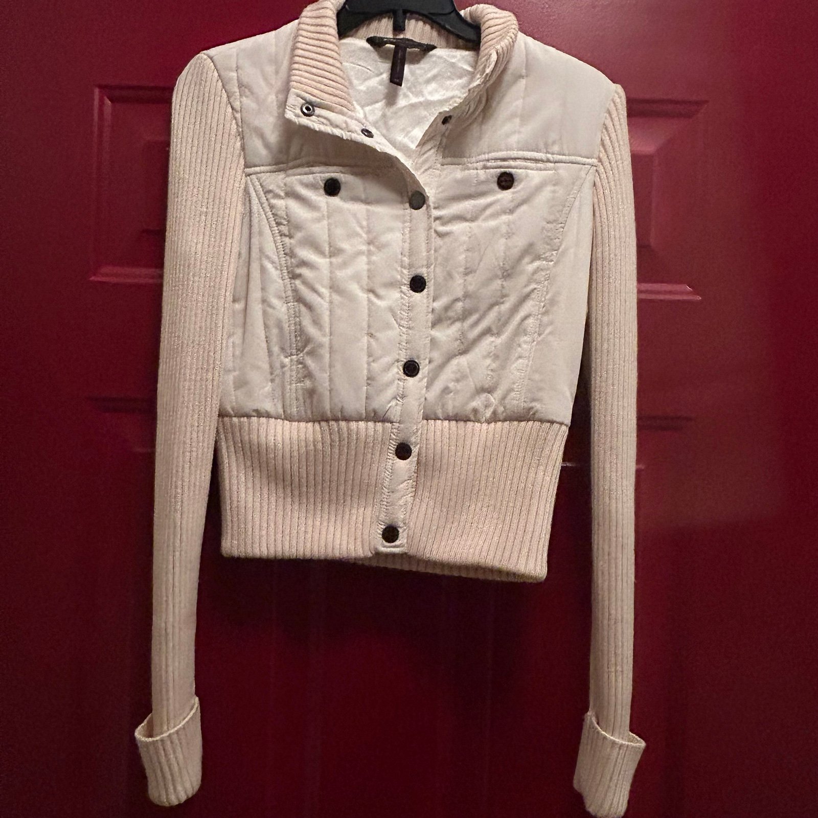 BCBGMaxazria Cream Quilted Bomber Jacket