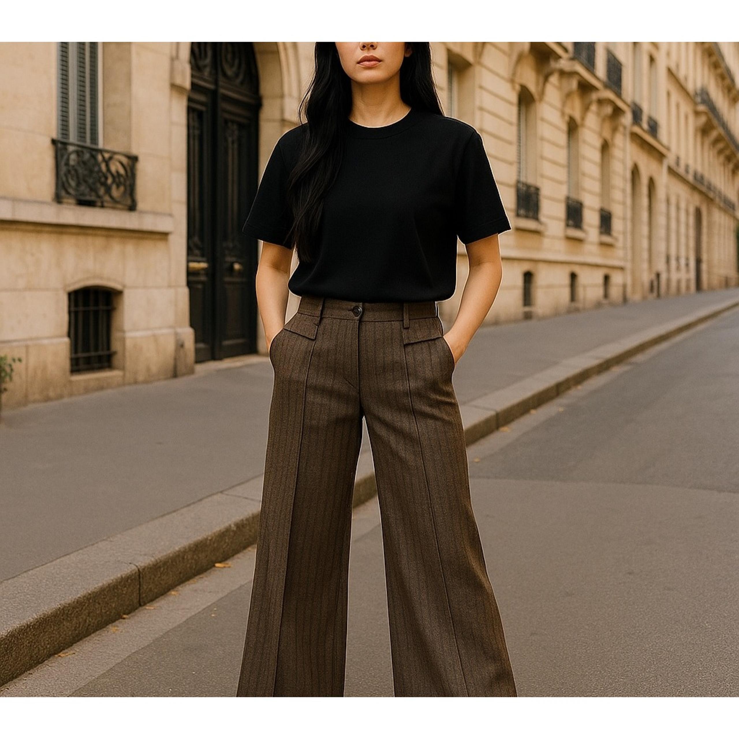 Cartonnier by Anthropologie Womens Dress Pants Brown Size 4 Herringbone Wide Leg