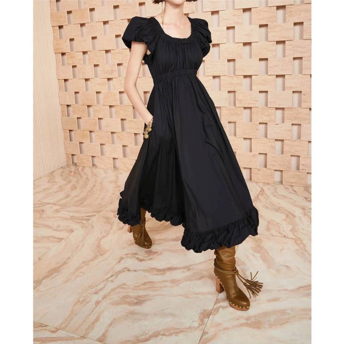 ULLA JOHNSON Nanette Black Midi-Dress Sz 6