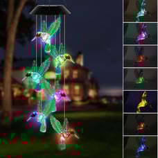 TSV Solar Changing Color Hummingbird Wind Chime, Solar Powered LED Hanging Lamp