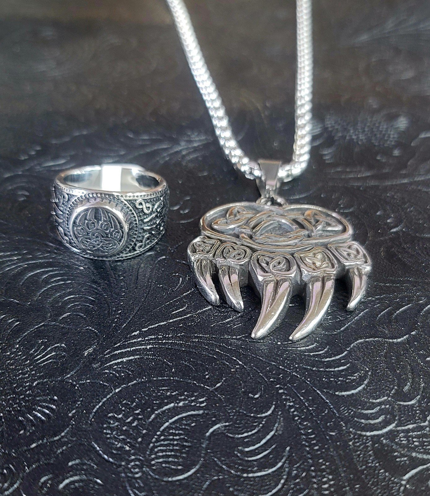 Stainless Steel Bearclaw Necklace and Ring Combo DEAL