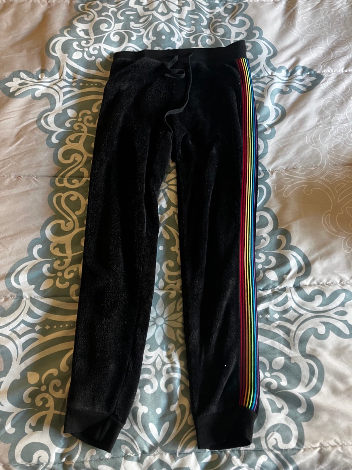 Soho Apparel Rainbow Side Stripe Pull On Black Pants