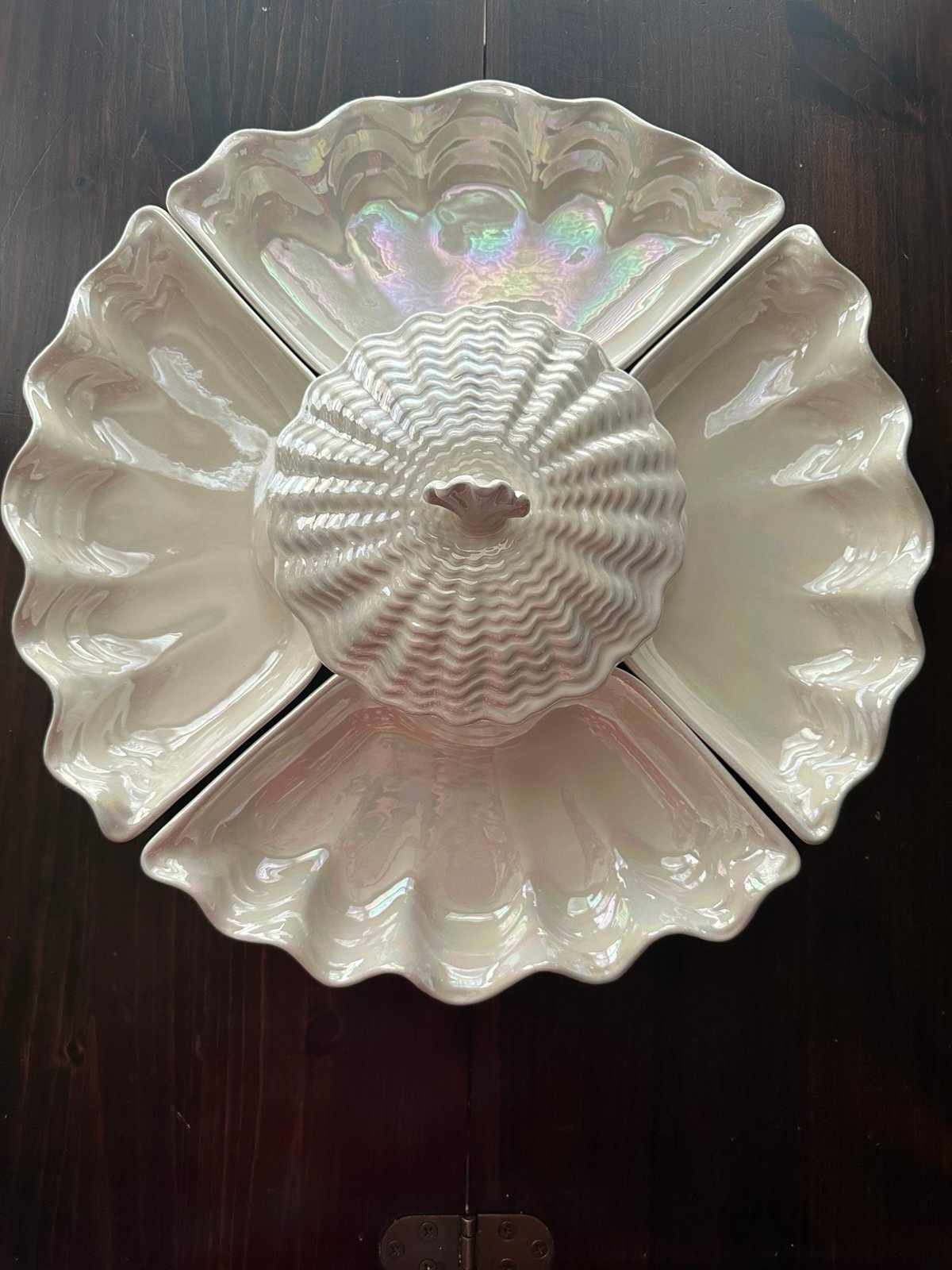 vintage 1960s Maddux of California Opal Iridescent Oyster Chip and Dip Set