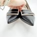 L’idea by Lori Black Pointed Pumps Taupe Trimmed Leather Rectangle Embellishment