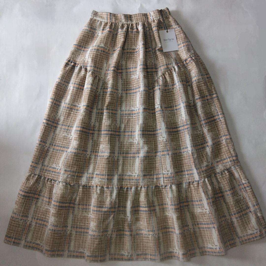 【新品】ハーリップトゥ　Plaid Jacquard Midi Skirt　M New】Herlipto Plaid Jacquard Midi Skirt M