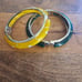 Vintage Retro Lucite rhinestone bangle bracelet hinged in yellow/ and gold/green