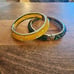 Vintage Retro Lucite rhinestone bangle bracelet hinged in yellow/ and gold/green