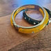 Vintage Retro Lucite rhinestone bangle bracelet hinged in yellow/ and gold/green