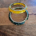 Vintage Retro Lucite rhinestone bangle bracelet hinged in yellow/ and gold/green