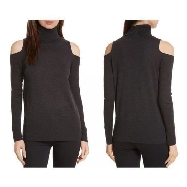 ALLUDE Merino Wool Cold Shoulder Turtleneck Sweater Size L