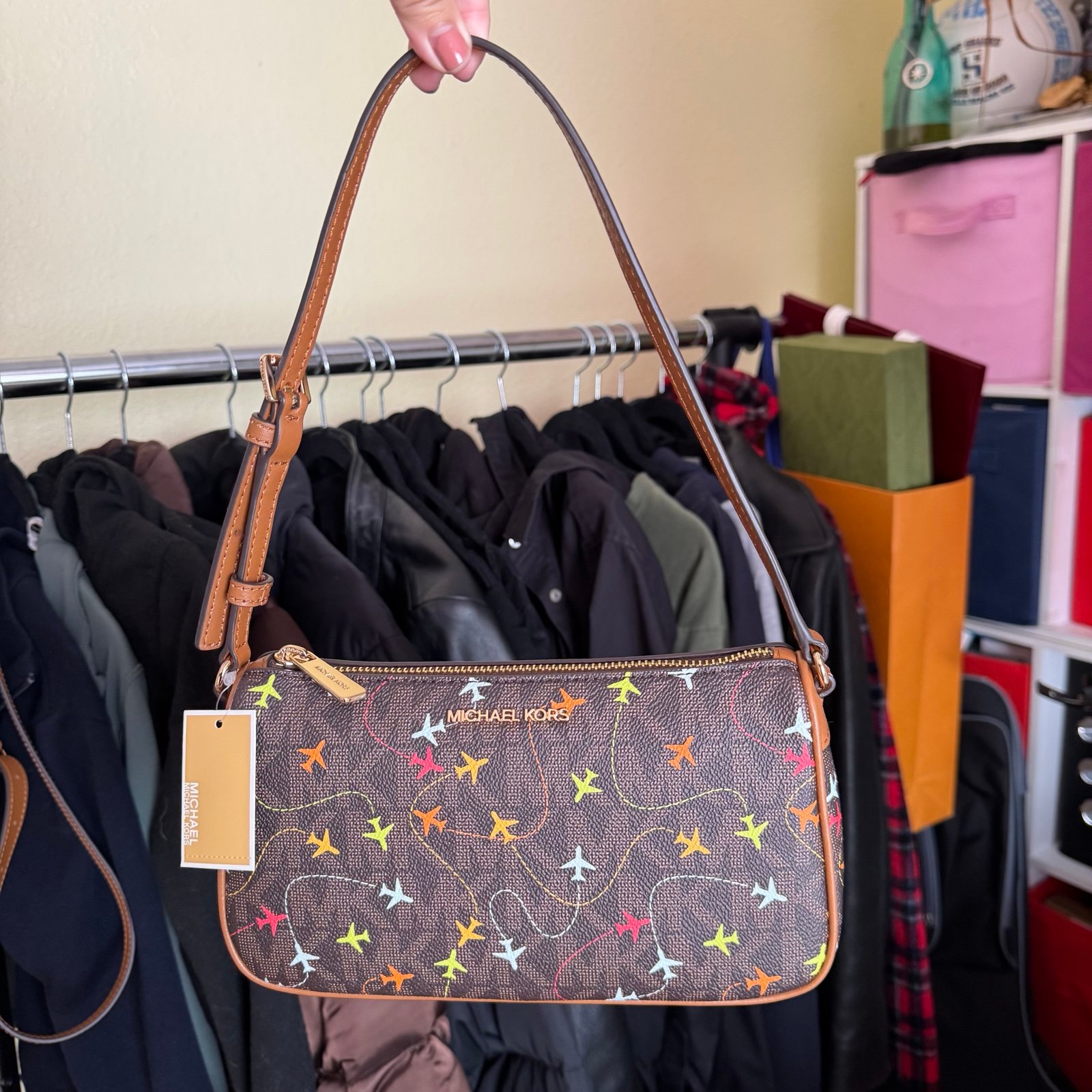 Michael kors y2k signature acorn brown shoulder bag Pouchette jet set NWT