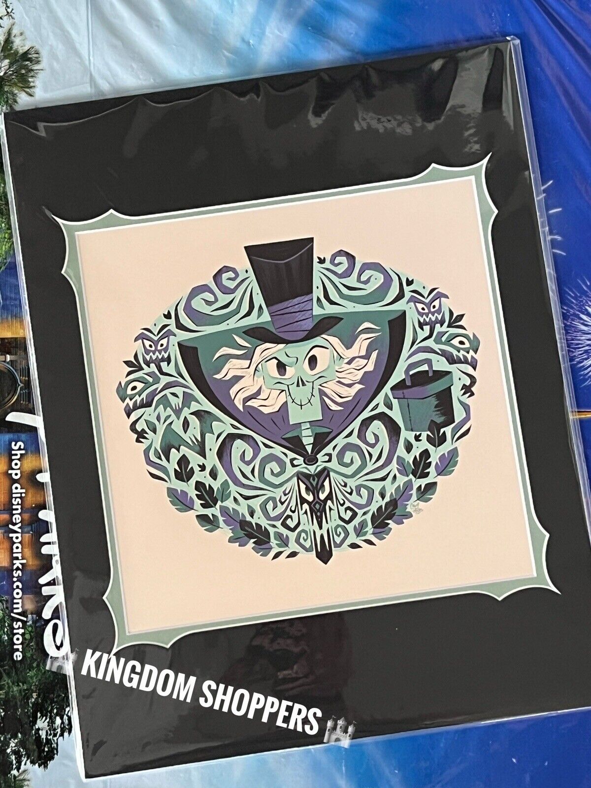 2023 Disney Parks Haunted Mansion Hatbox Ghost Haunt 14x18” Print By Caley Hic