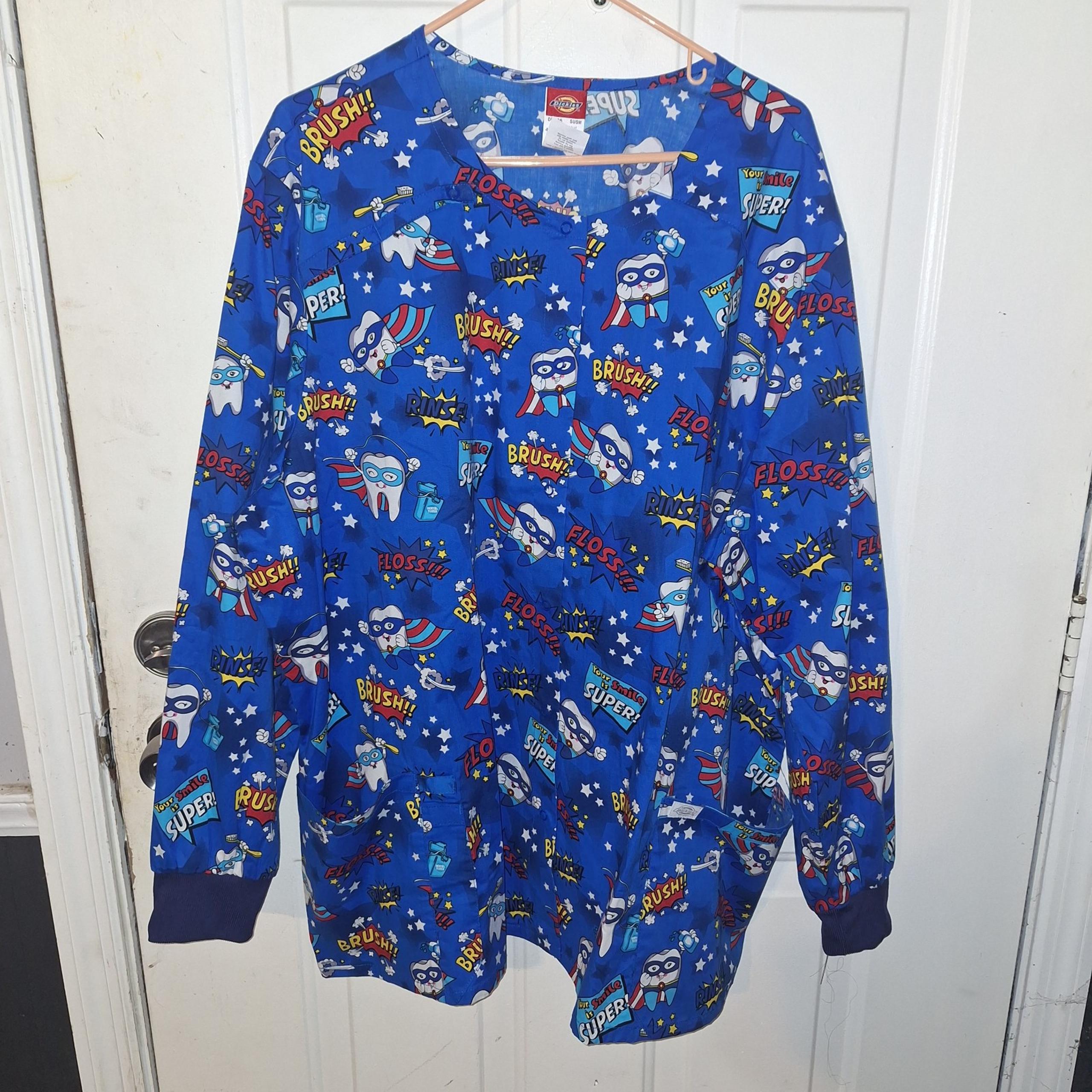 NWT Dickies Scrub Top~Jacket~Dental~Teeth~Brush~Floss~Rinse~Pockets~4XL