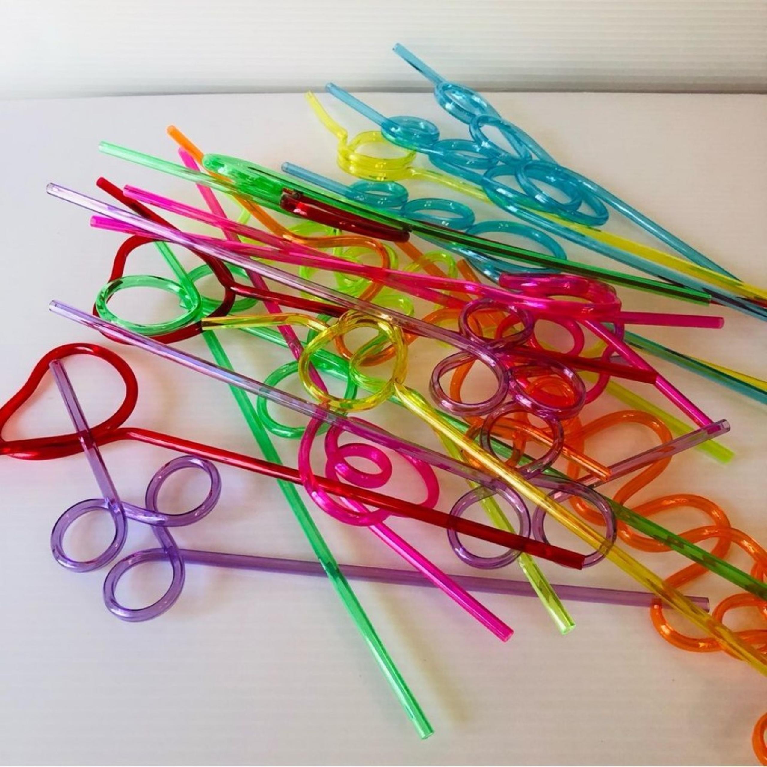 Colorful Crazy Swirly Party Straws Reusable Plastic 23 Pieces