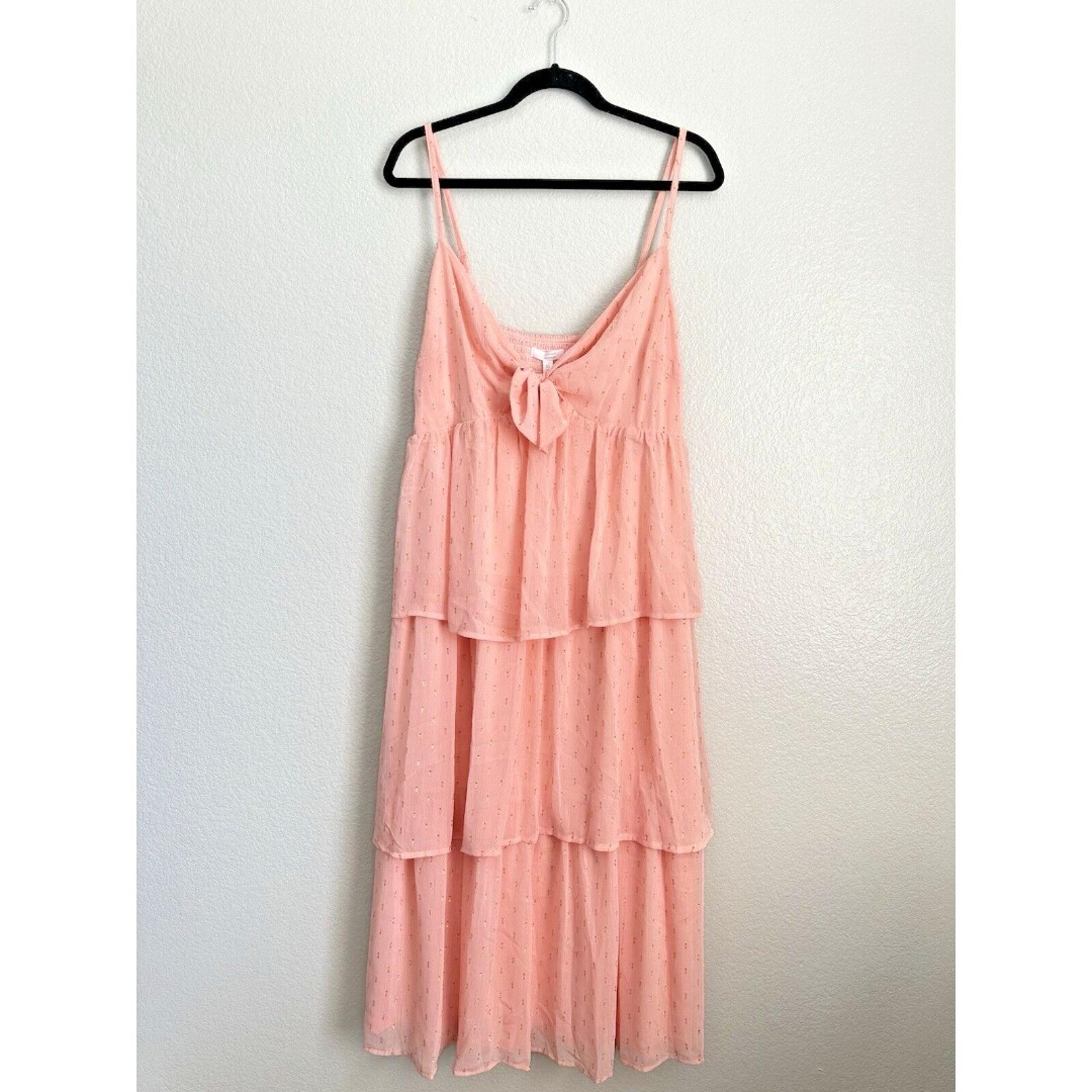 Lauren Conrad Dress Womens Size XL Best Dressed Guest Maxi Sleevelss Ruffle Gold