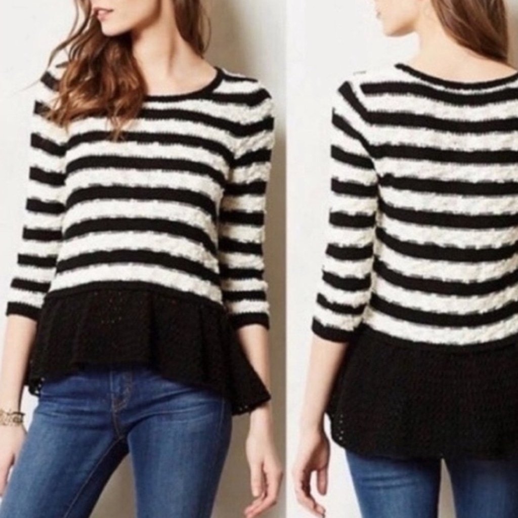 Anthropologie Knitted & Knotted black white sweater size Medium