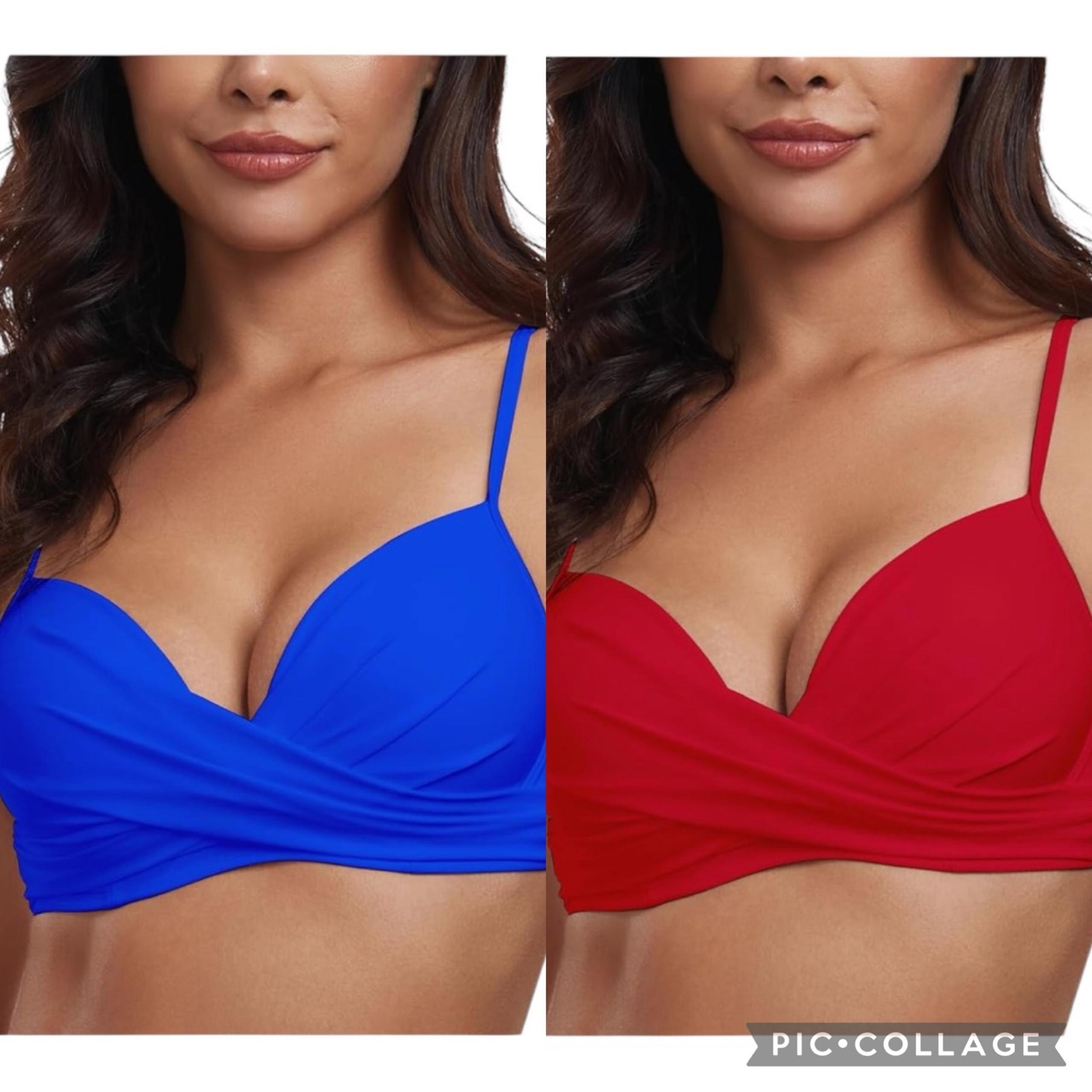 RELLECIGA Women's Push Up Bikini Twist Front Underwire top X2 | Small red/blue