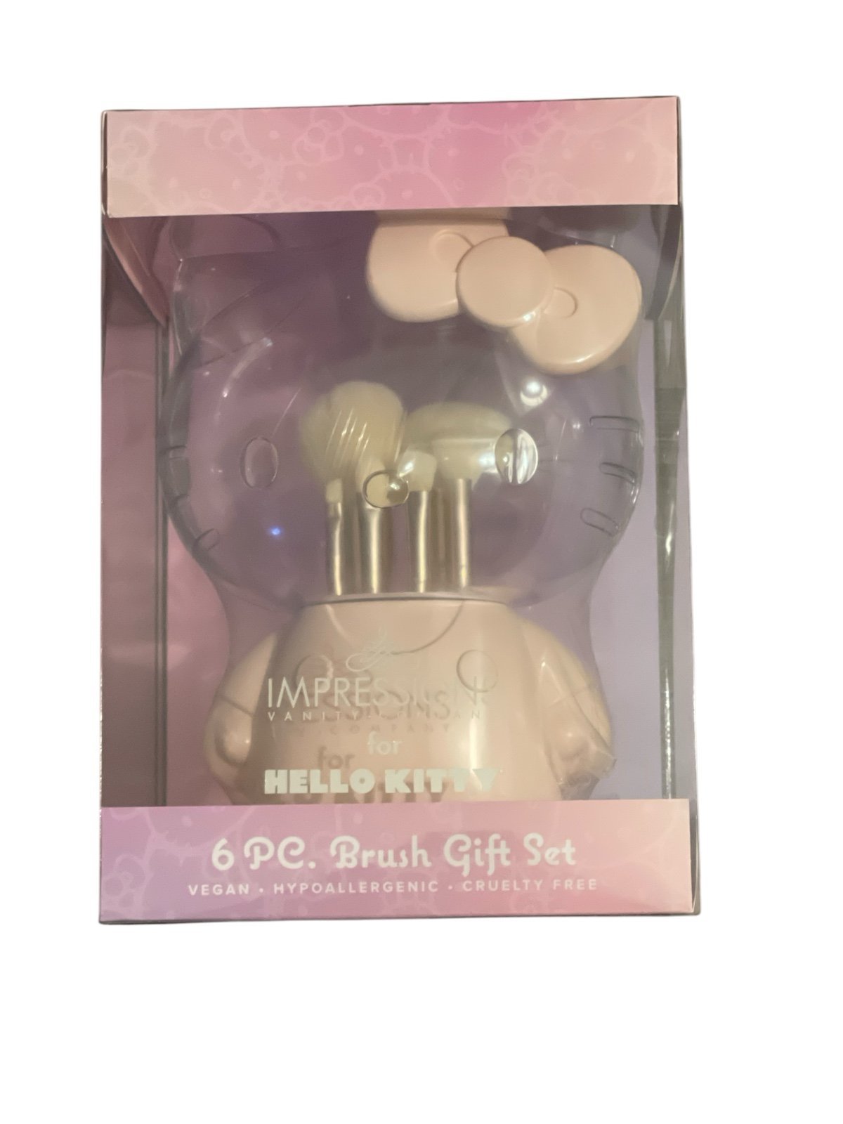 Hello Kitty Impressions 6 Pc Makeup Brush Gift Set W/Container Matte Pink NEW