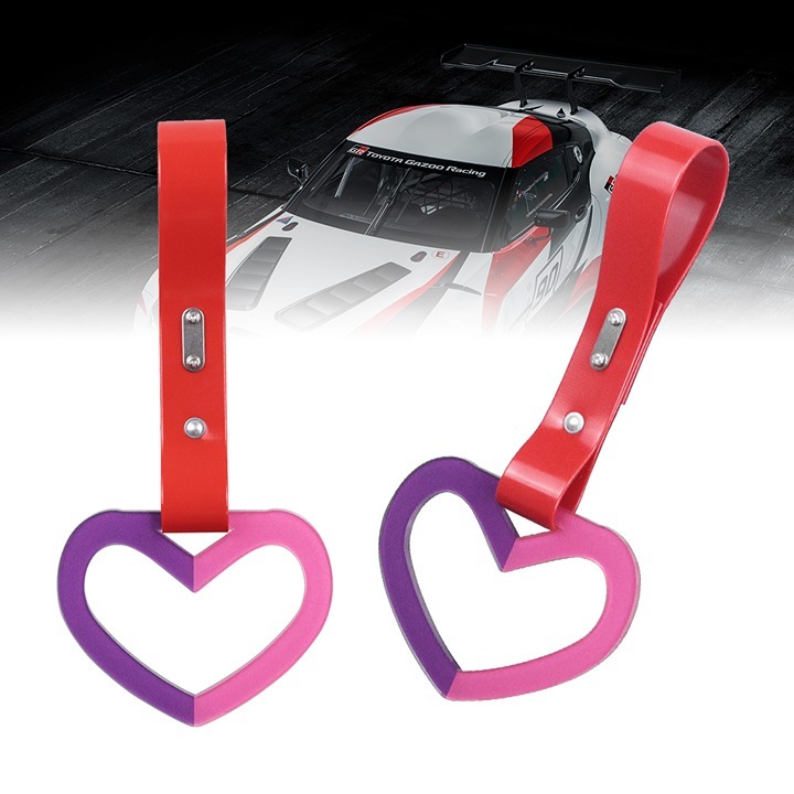 NEW 2PCS DOUBLE COLOR HEART JDM TSURIKAWA RING Red Handle Strap Drift Charm