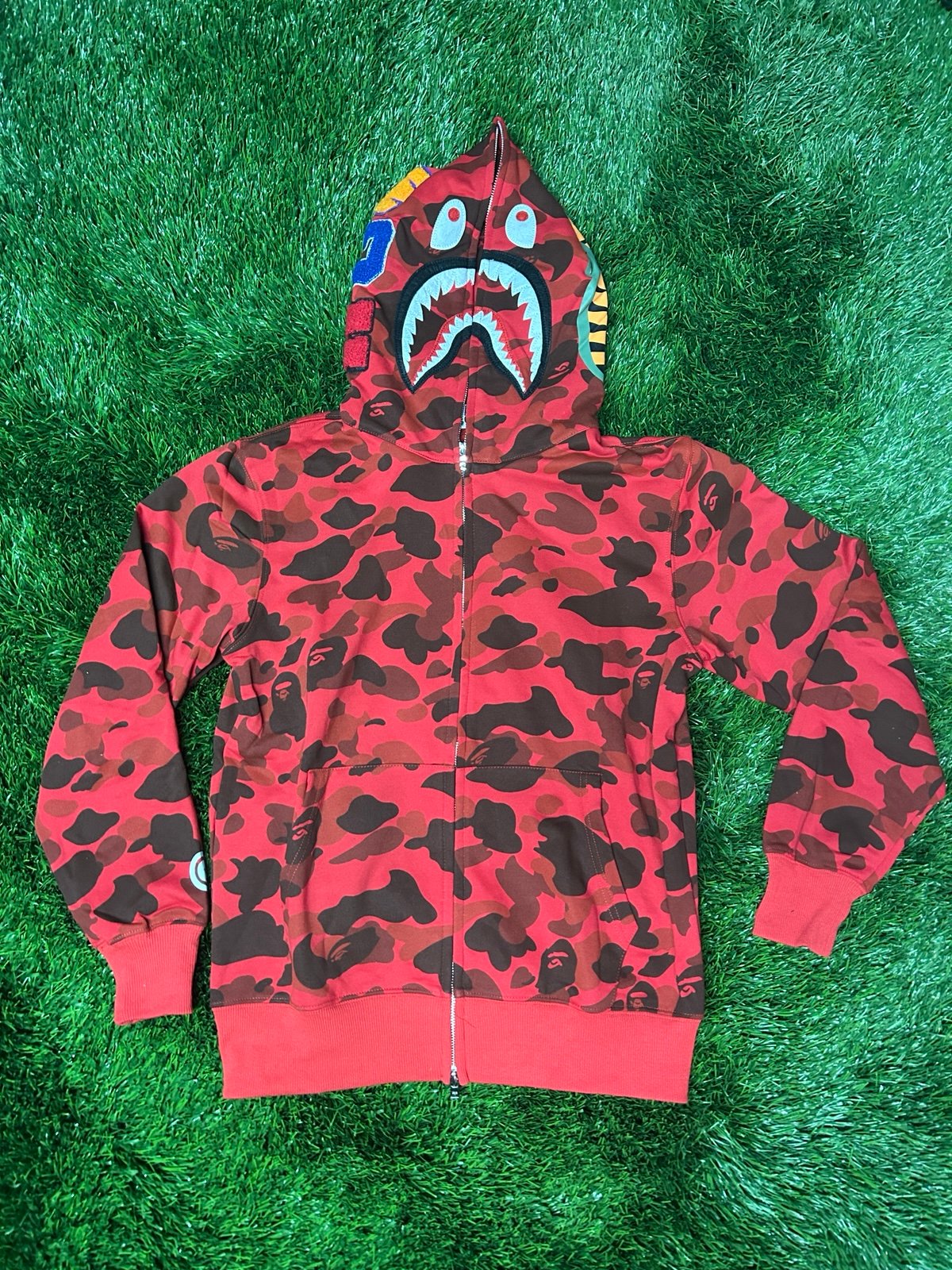 BAPE Red Camo Shark full zip hoodie