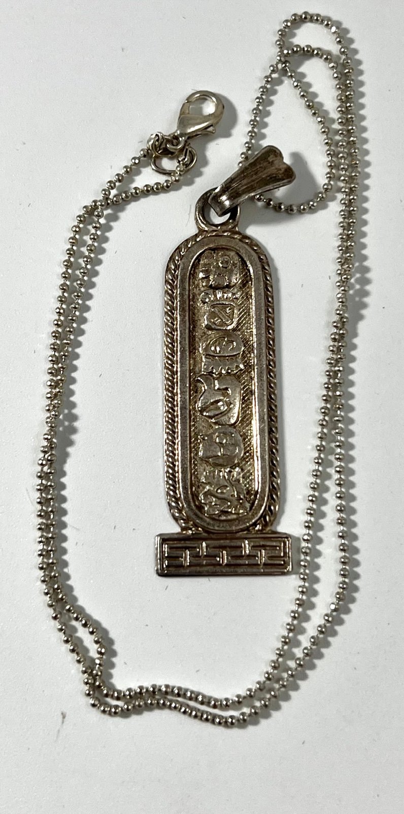 Vintage Om Oro Maya 925 Sterling Silver Pictograph Cartouche Necklace 18