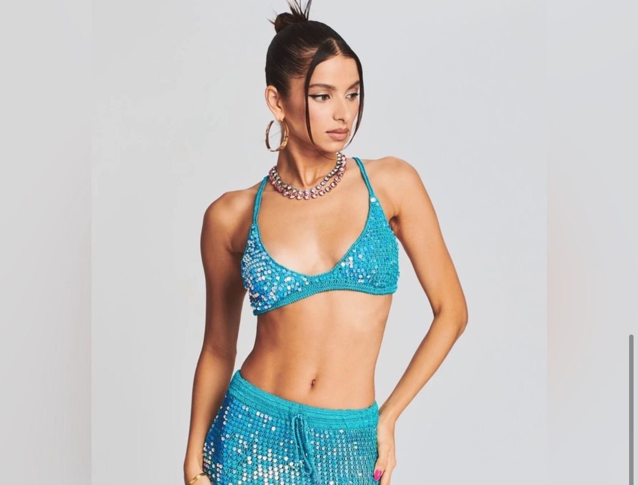 RETROFÉTE Leandra Crochet knit Bra In Aqua Size XS/S