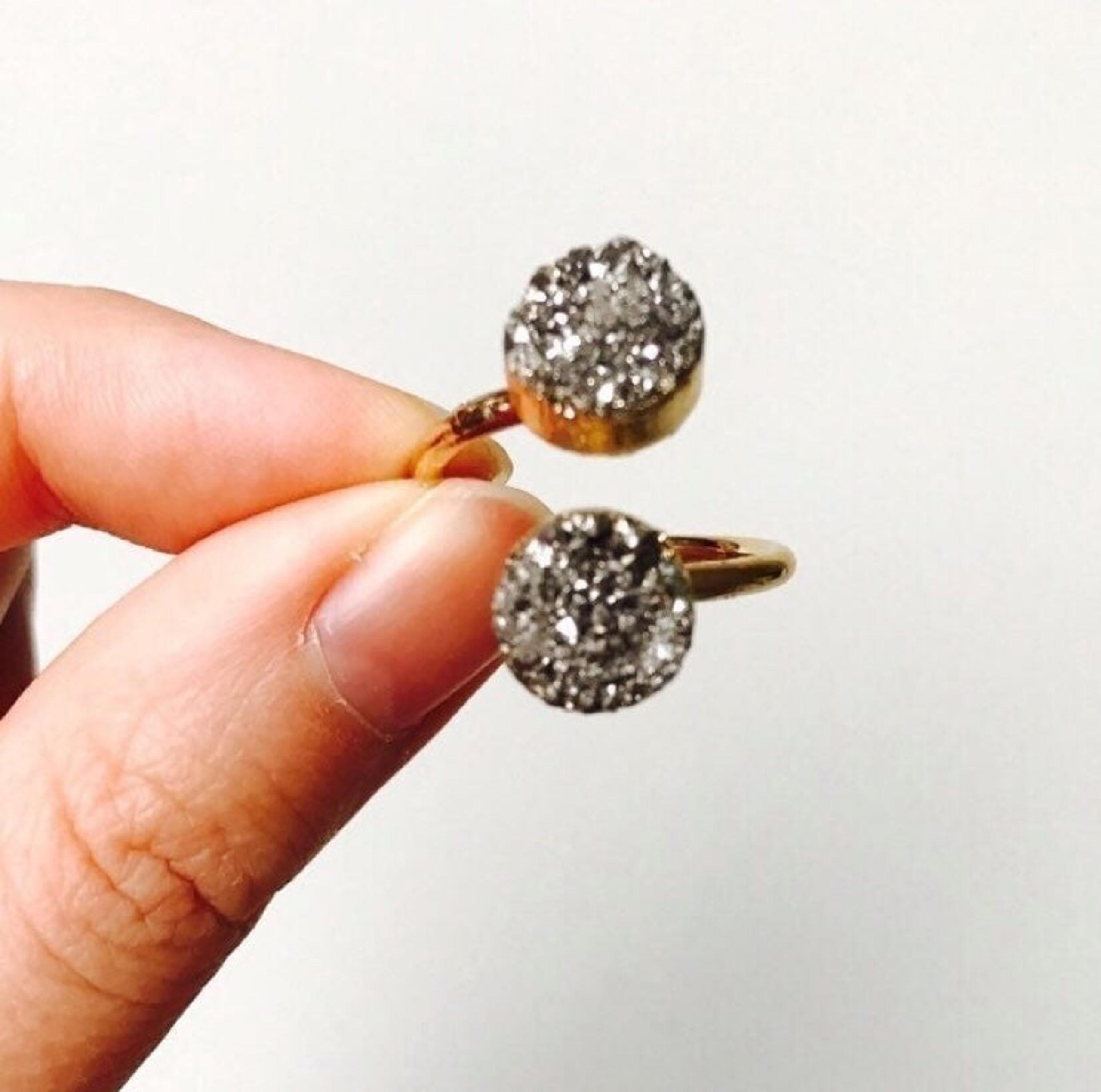 Gunmetal Grey Druzy Double Stone 24K Gold Ring