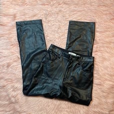 Abercrombie & Fitch The 90s Straight Ultra High Rise Vegan Leather Black Pants