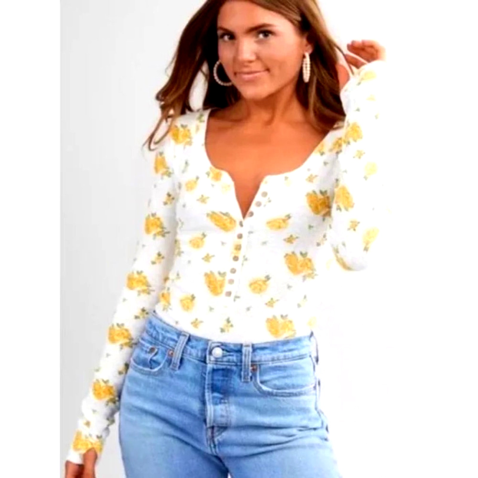 Free People Dylan Thermal Floral Bodysuit - Sunny Weather - XL