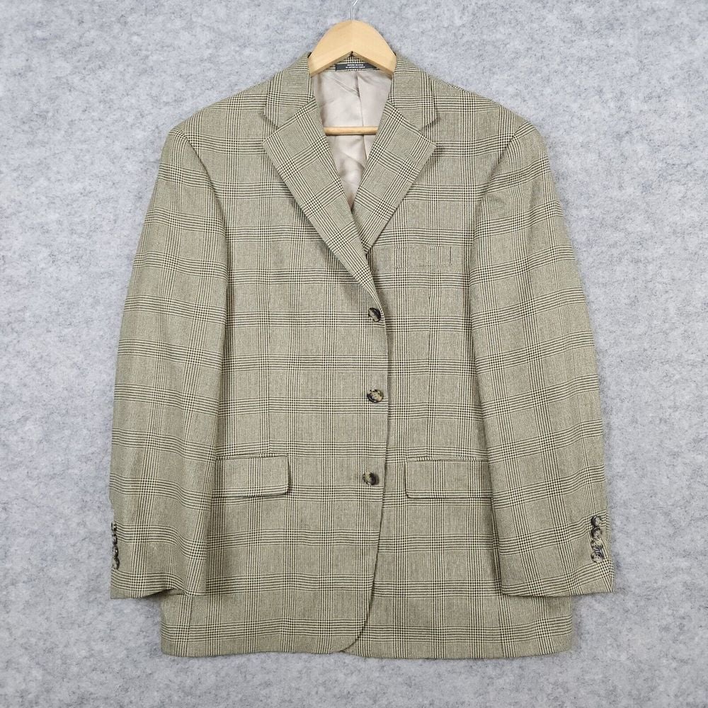 Austin Reed London Men's Blazer Beige Size 42S Windowpane Union Made 3-Button