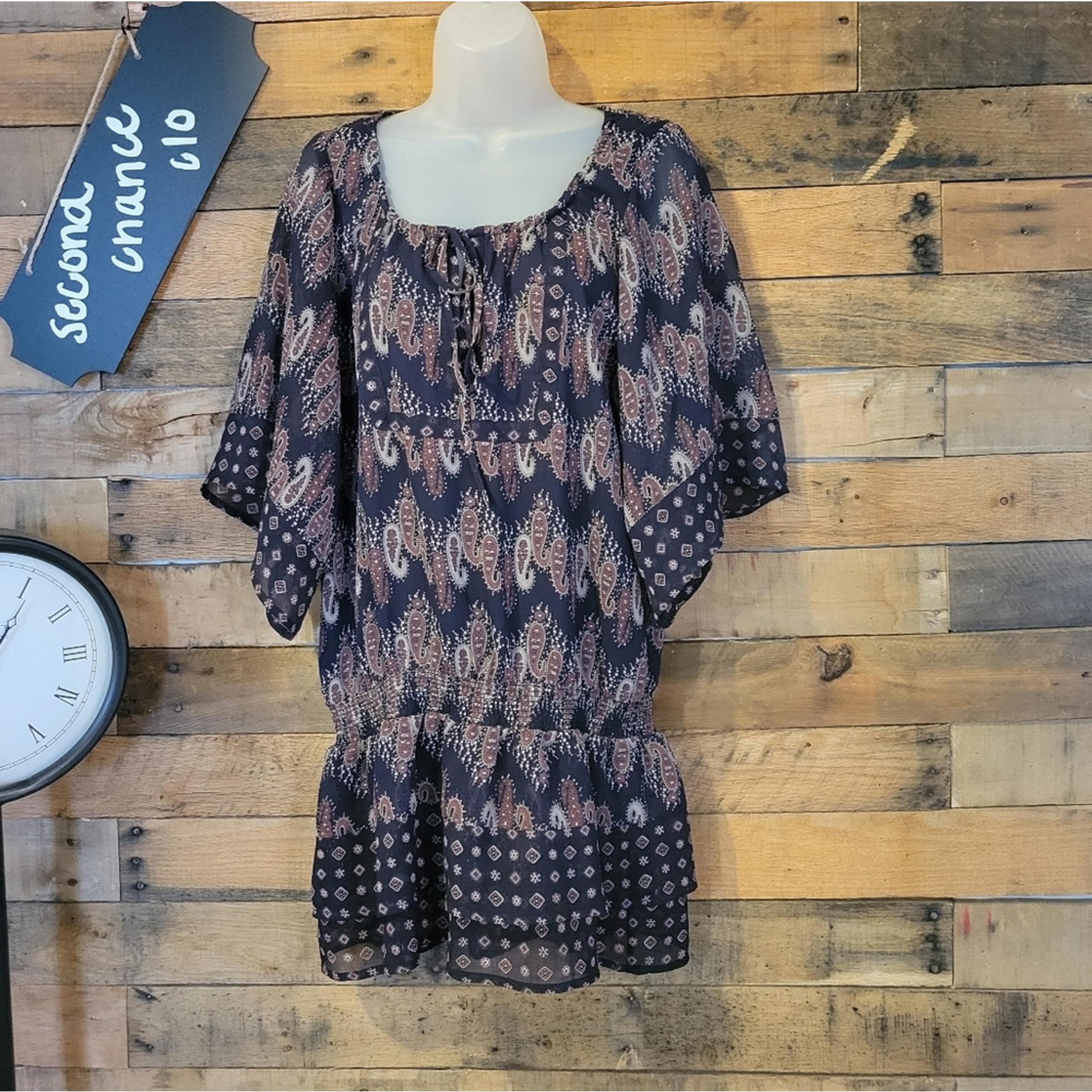 MM Couture women's tunic paisley sheer sleeves blouse size medium
