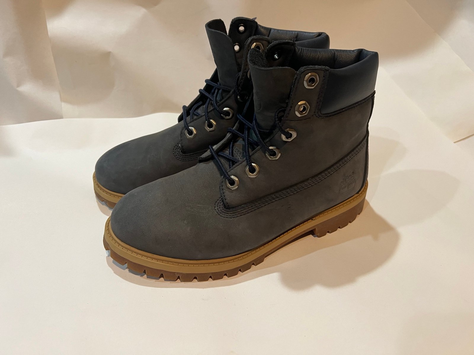 Timberland Premium Boys Sz 5.5W Navy Nubuck Suede Waterproof Boots