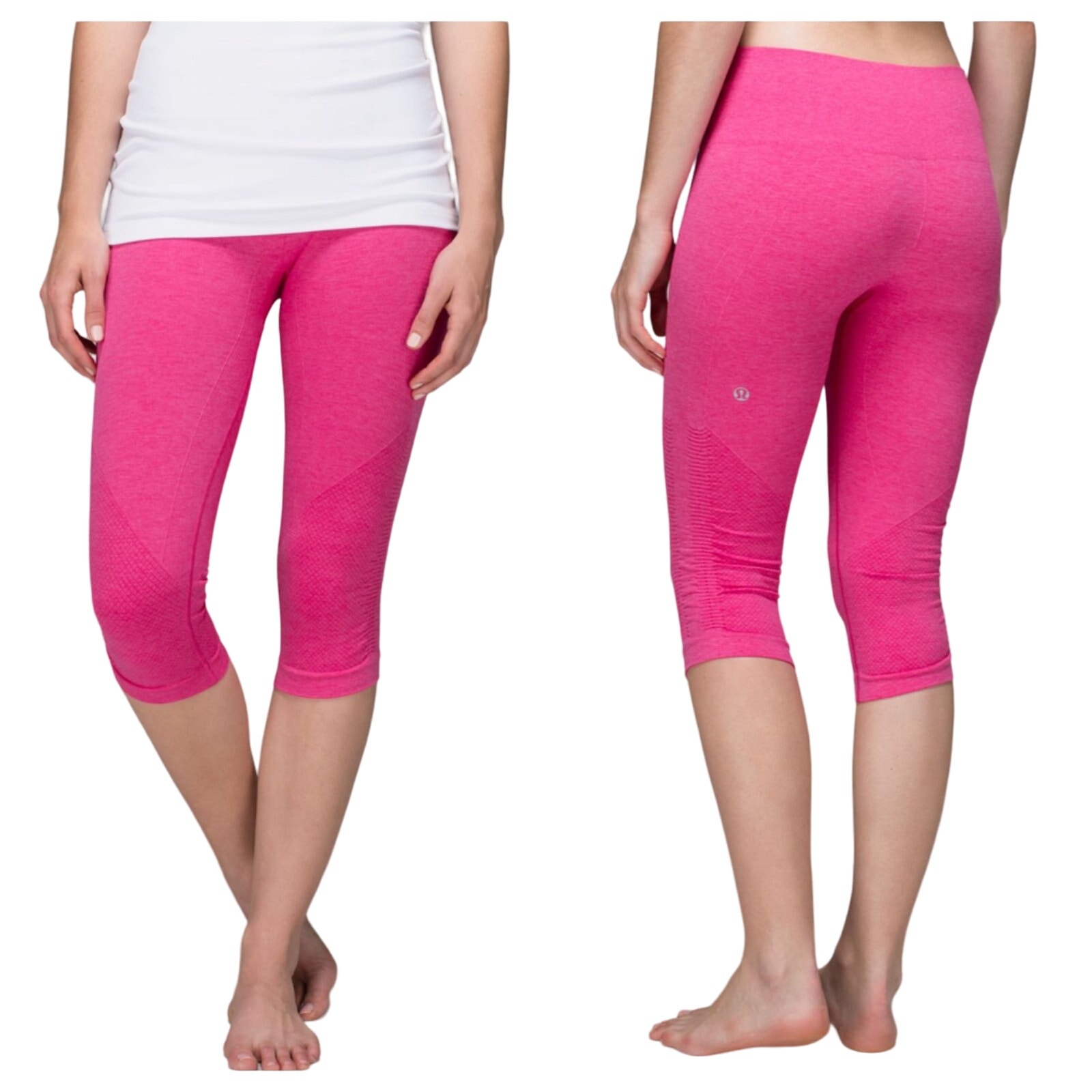 Lululemon Pink Leggings In The Flow Crop II Capri Heathered Jewelled Magenta 4
