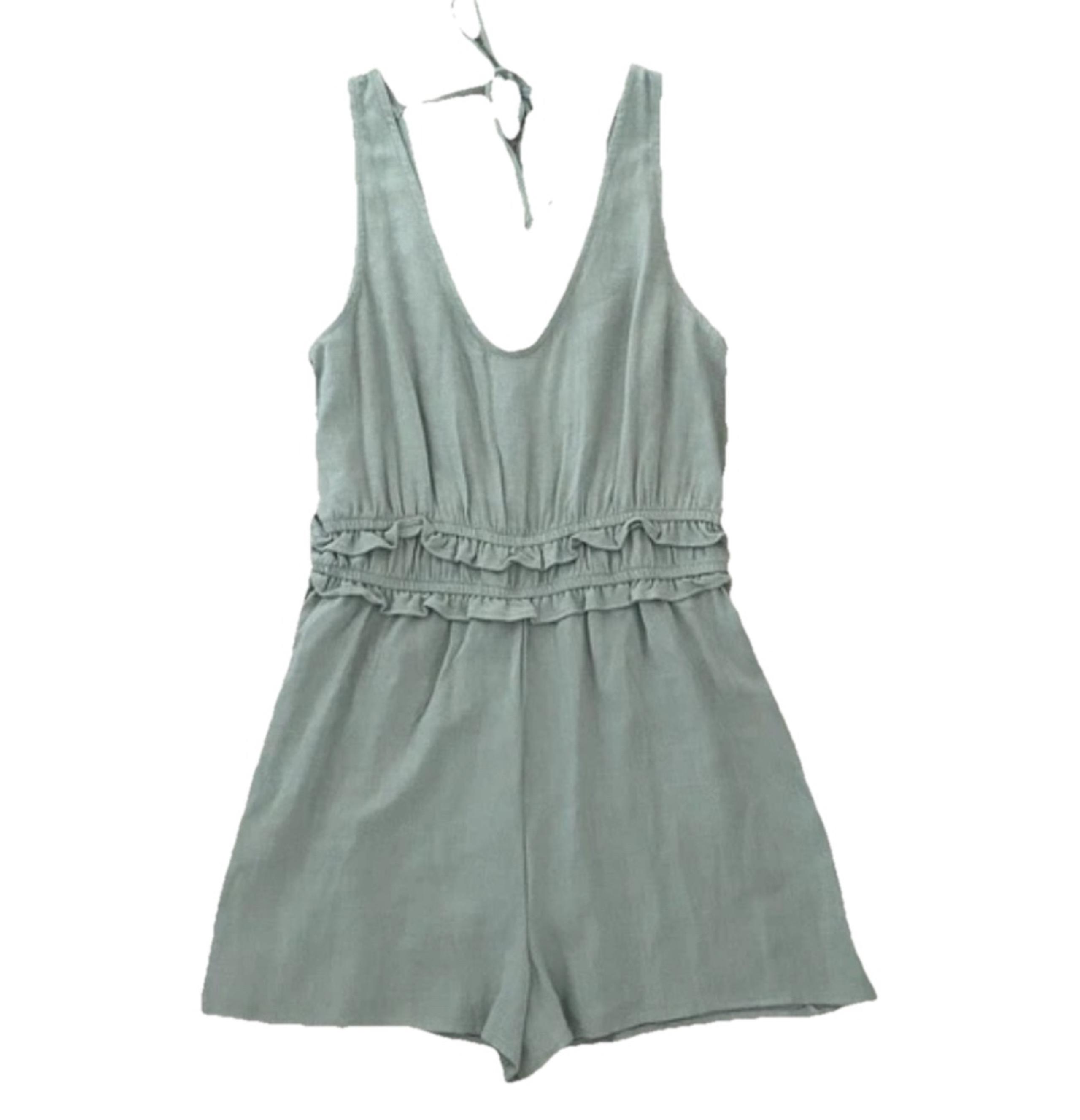 One Clothing blue gray ruffle waist romper size medium
