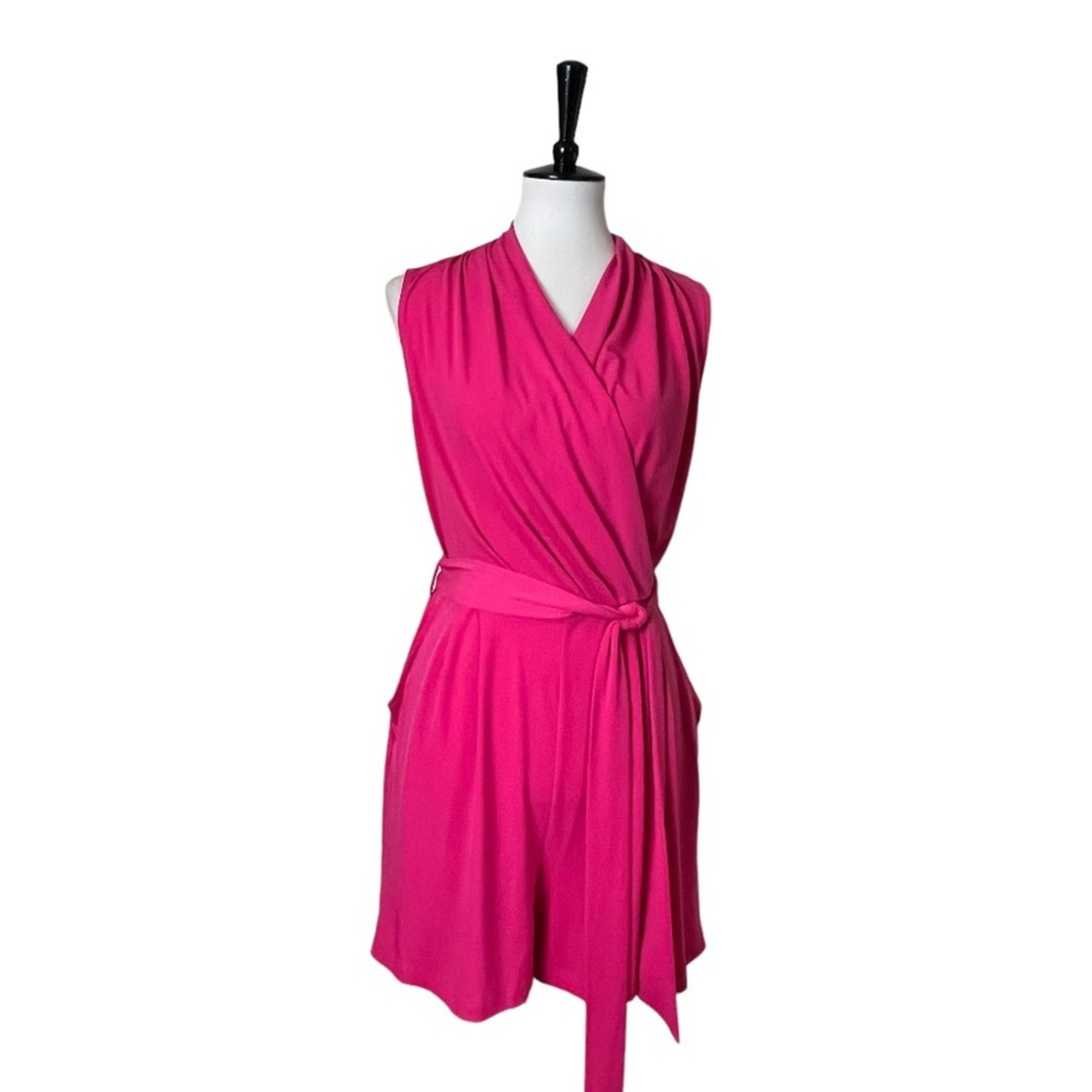 New York & Company Romper Wrap Top Tie Waist Sleeveless Hot Pink Women’s Size M
