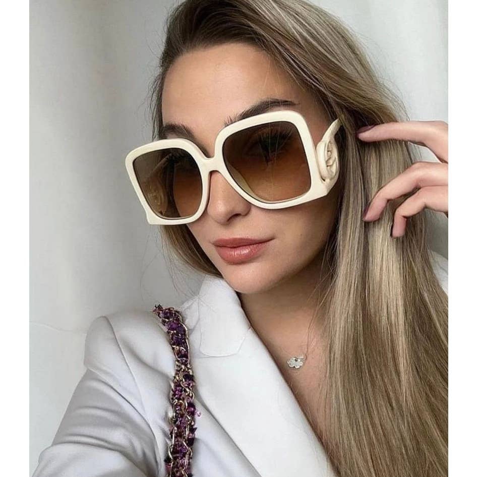 NEW Gucci GG1326S White Logo Oversized Square Sunglasses