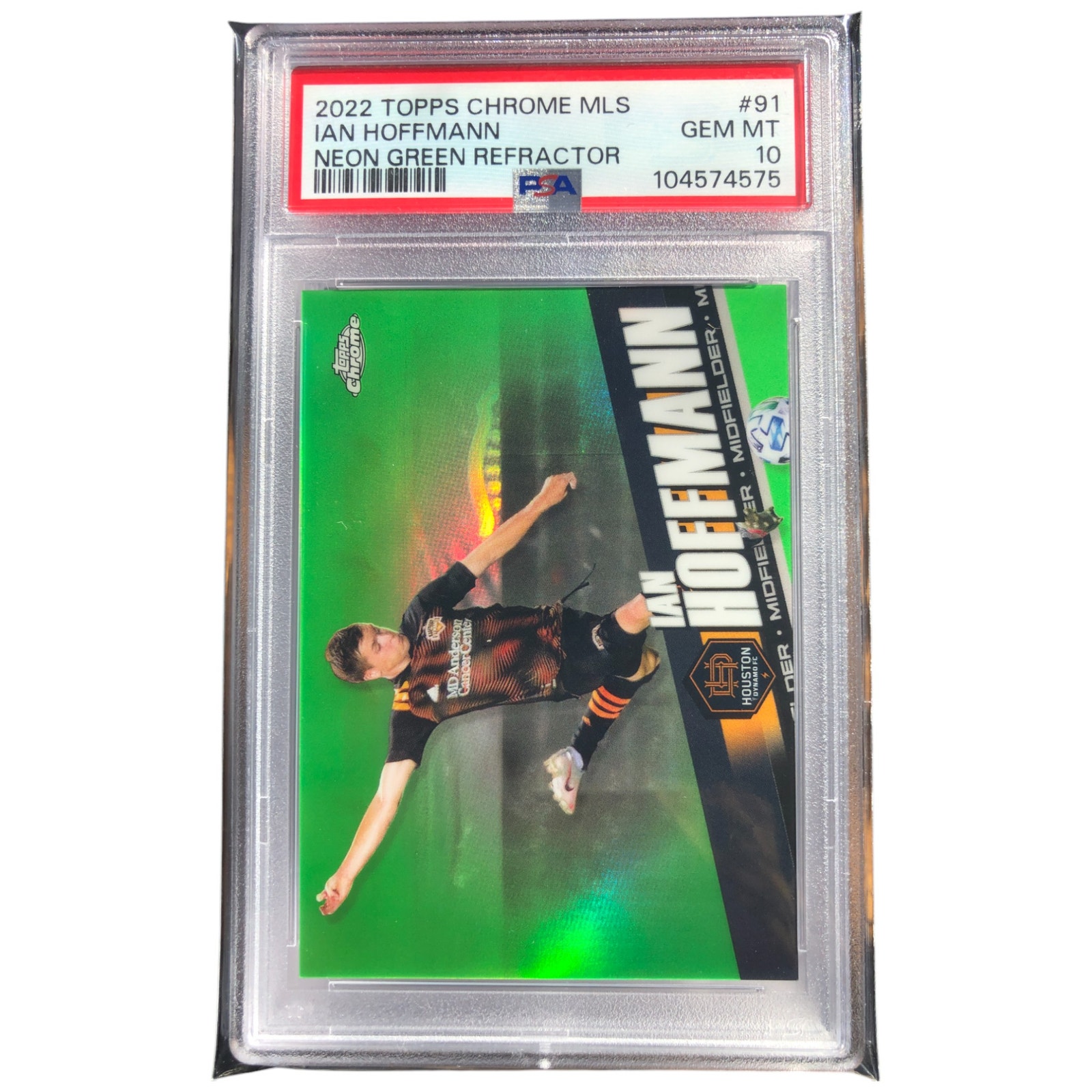 2022 Topps Chrome MLS Neon Green Lava #91 Ian Hoffmann Dynamo /99 PSA 10 GemMint