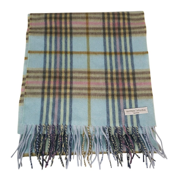 SUTTON STUDIO 100% Cashmere Plaid Scarf Fringe Detail